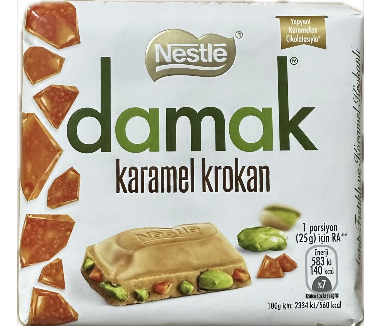 Nestle Damak Karamell és Pisztáciás Fehércsokoládé 60g 